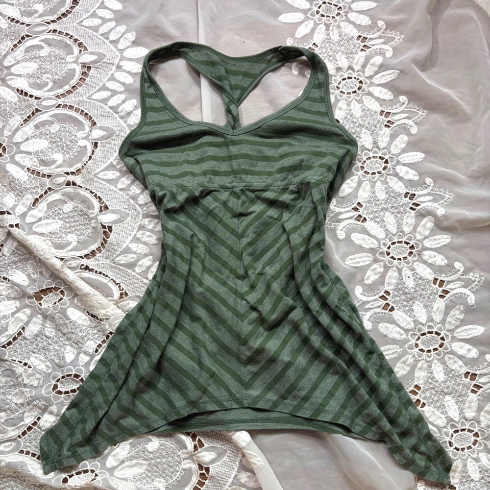 Y2K Fairy Self Esteem Babydoll Green Striped Tank Top Handkerchief Hem M